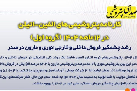 کارنامه پتروشیمی‌های الفین_اتیلن در ۱۲ ماهه ۱۴۰۴(گروه اول)؛ نوری و مارون در صدر